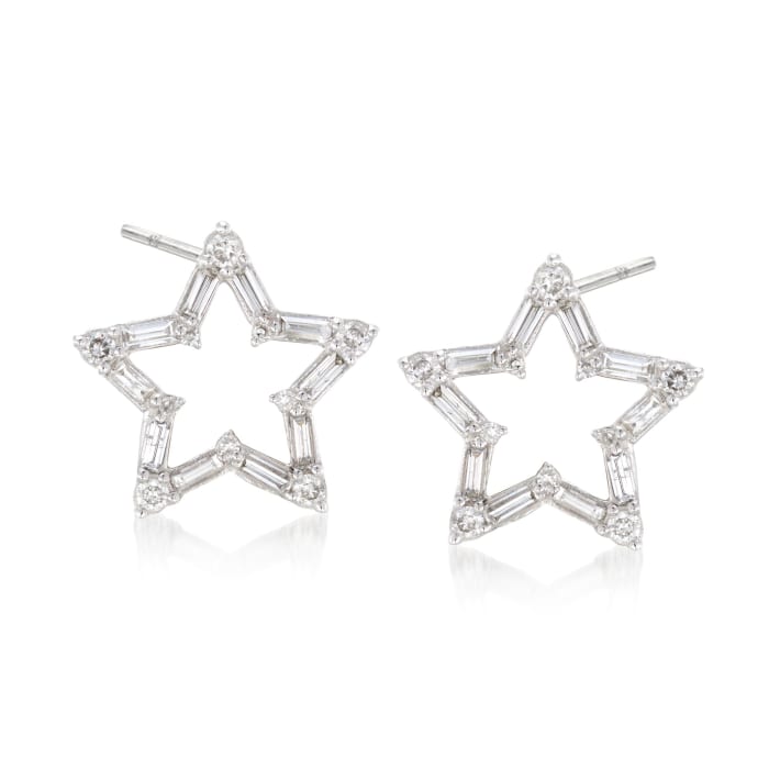 .33 ct. t.w. Baguette and Round Diamond Open Star Earrings in 14kt White Gold