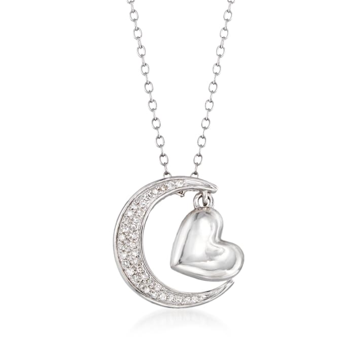 .10 ct. t.w. Diamond Heart and Moon Necklace in Sterling Silver