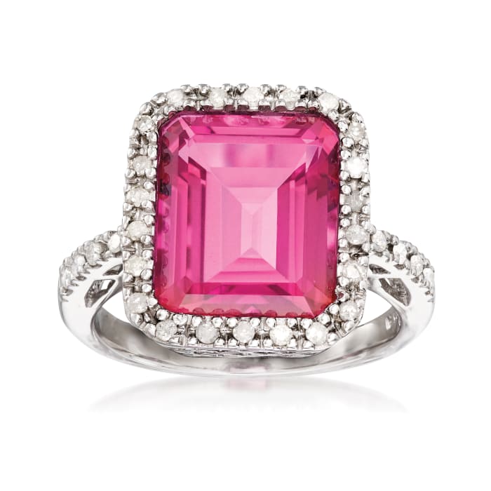 6.50 Carat Pink Topaz and .25 ct. t.w. Diamond Ring in Sterling Silver