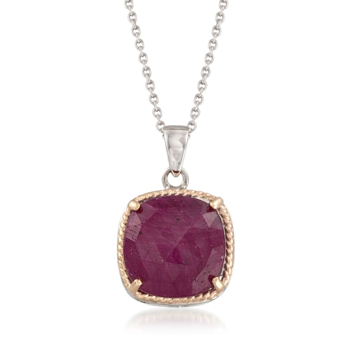 6.50 Carat Ruby Pendant Necklace in Sterling and 14kt Gold