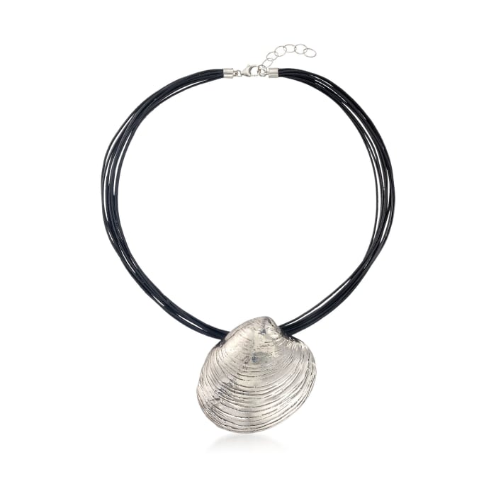 Sterling Silver and Black Leather Quahog Shell Necklace