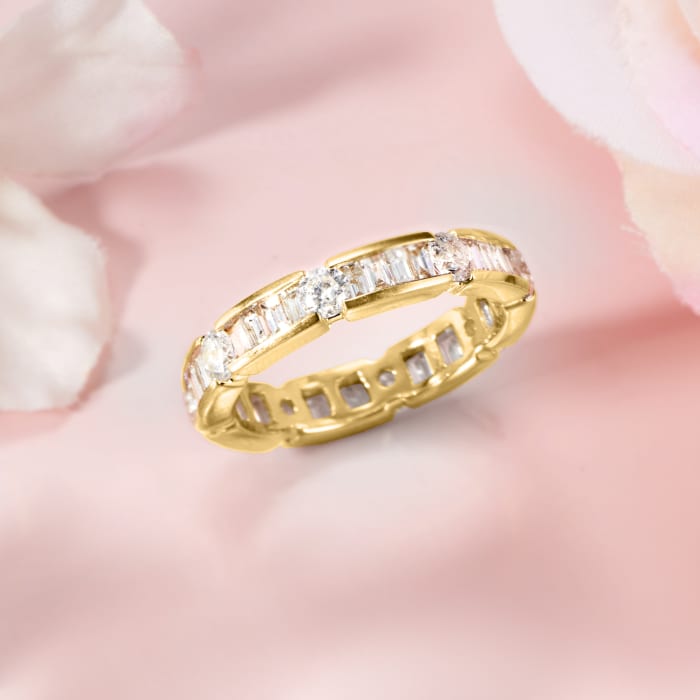 2.00 ct. t.w. Baguette and Round Diamond Eternity Band in 14kt Yellow ...