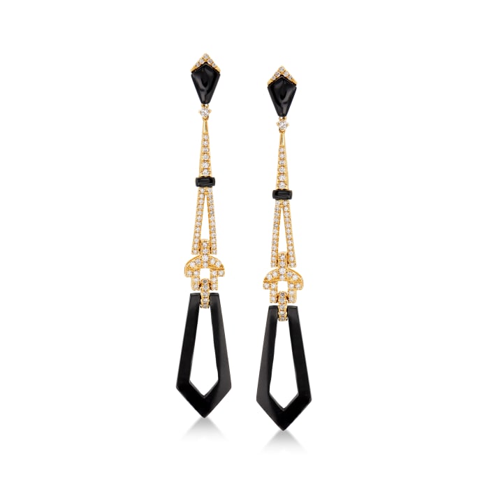 Black Onyx and .80 ct. t.w. Diamond Drop Earrings in 14kt Yellow Gold