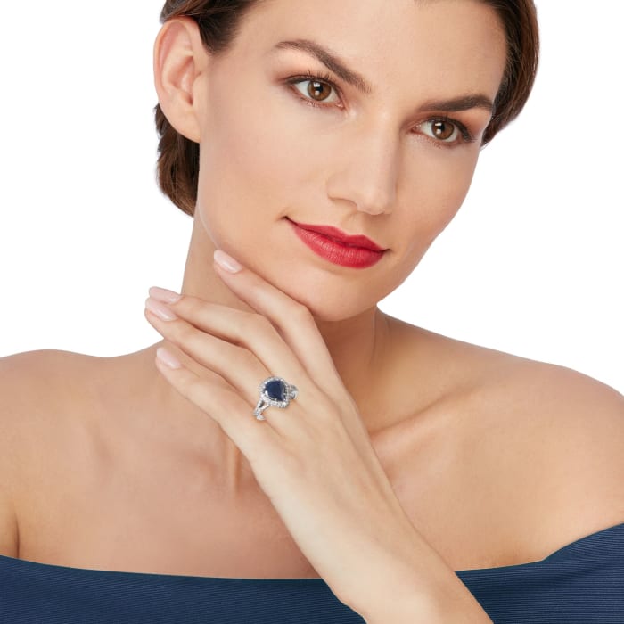 2 90 Carat Sapphire and 86 ct t w Diamond Ring in 18kt White Gold