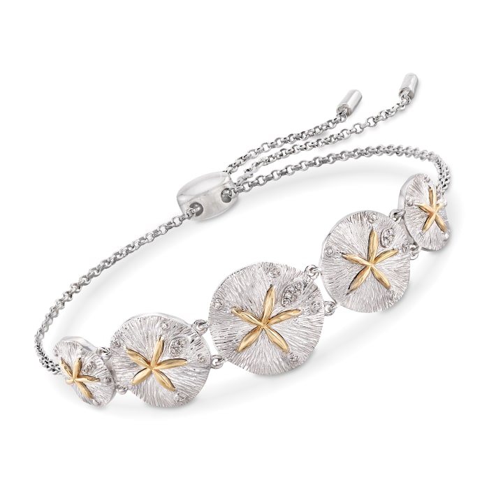 Sterling Silver and 14kt Yellow Gold Sand Dollar Bolo Bracelet