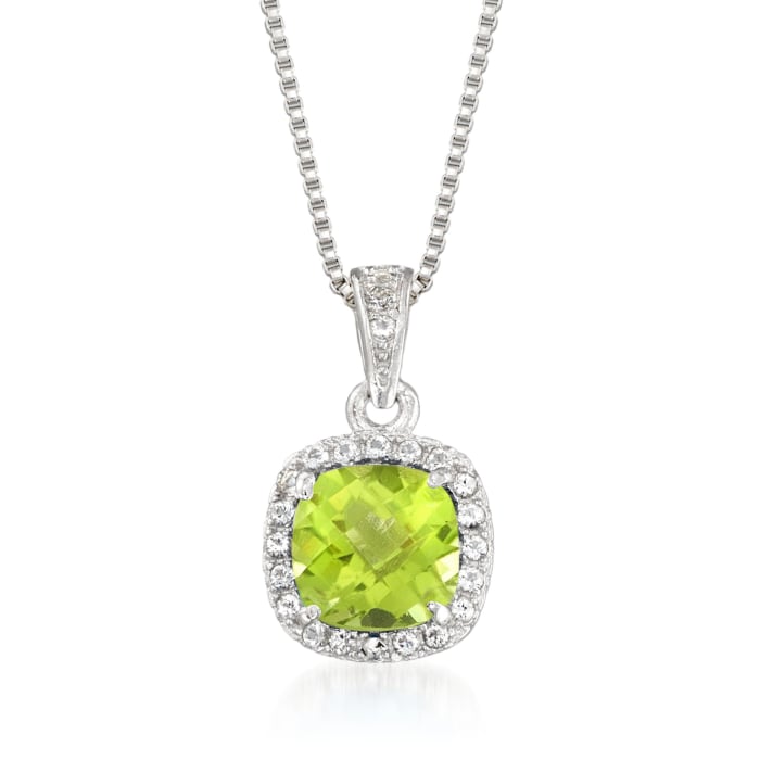 1.00 Carat Peridot and .10 ct. t.w. White Topaz Pendant Necklace in Sterling Silver
