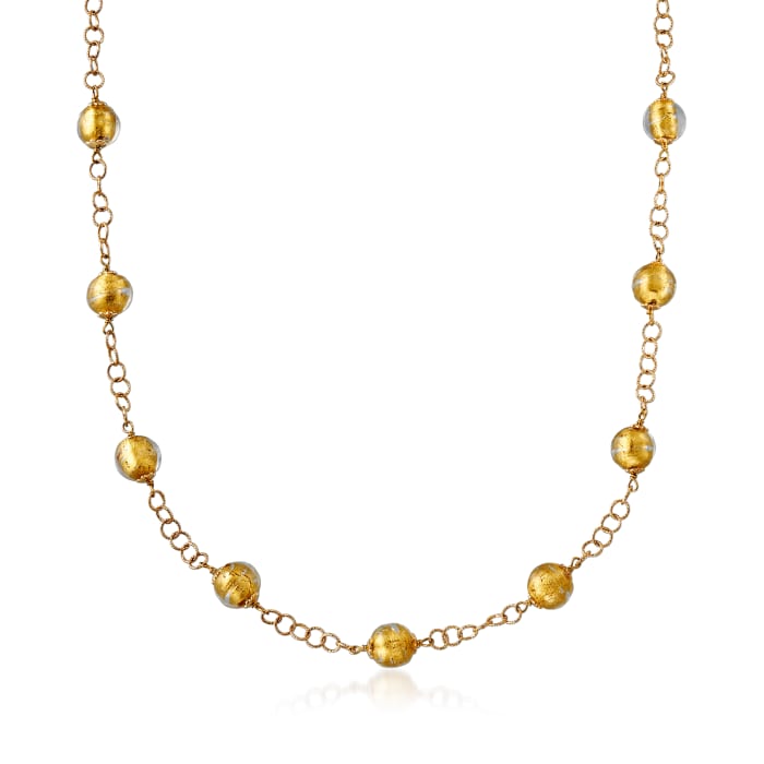 Italian Golden Murano Glass Bead Station Necklace with 18kt Gold Over Sterling