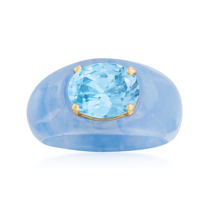 3.20 Carat Sky Blue Topaz and Blue Jade Ring with 14kt Yellow Gold ...