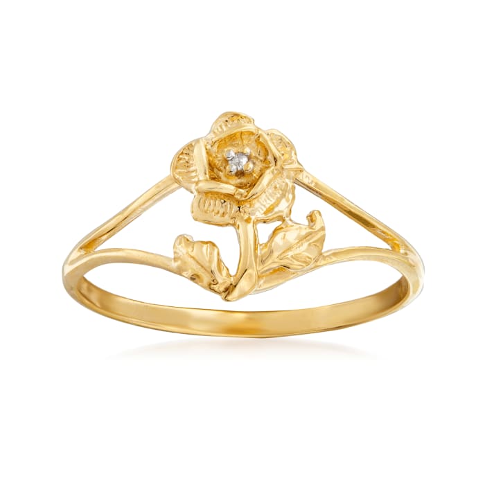 C. 1970 Vintage Diamond-Accented Flower Ring in 10kt Yellow Gold