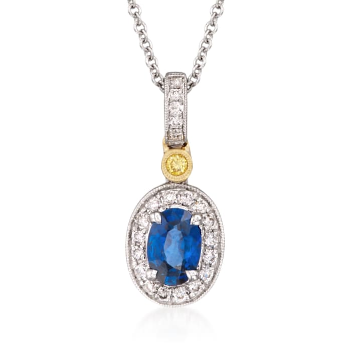 Simon G. .50 Carat Sapphire and .16 ct. t.w. Yellow and White Diamond Pendant Necklace in 18kt Yellow and White Gold