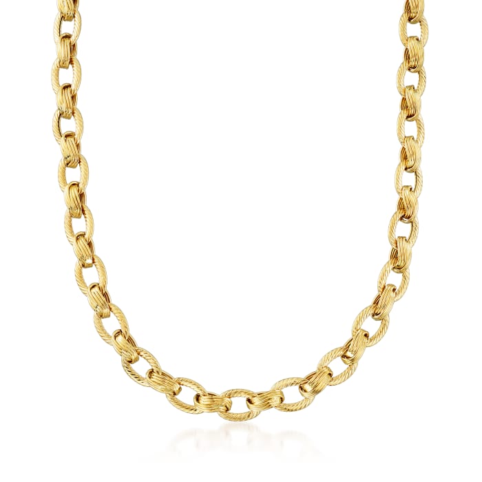 Textured and Polished 14kt Yellow Gold Link Necklace