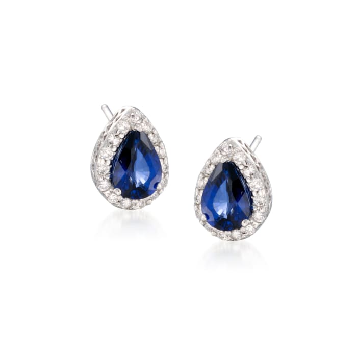 1.60 ct. t.w. Sapphire and .20 ct. t.w. Diamond Earrings in 14kt White Gold