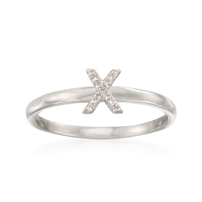 Diamond Accent Mini Initial &quot;X&quot; Ring in Sterling Silver