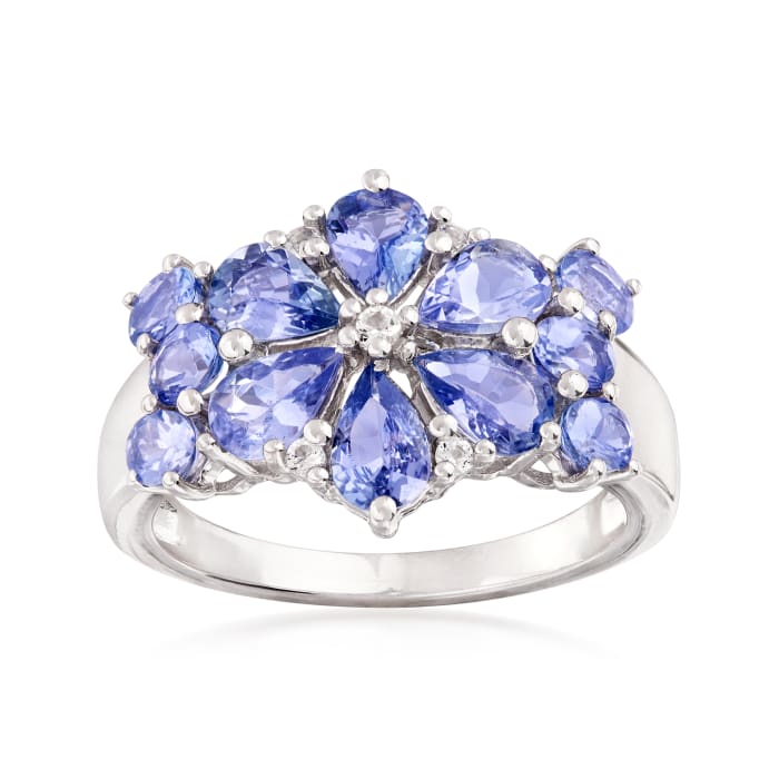 3.10 ct. t.w. Tanzanite and .10 ct. t.w. White Topaz Floral Ring in ...