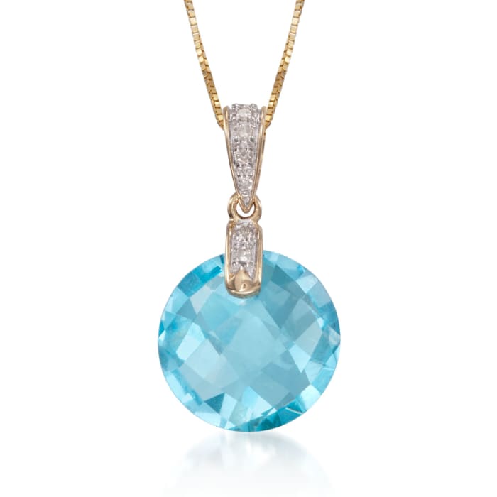 7.35 Carat Blue Topaz Pendant Necklace with Diamonds in 14kt Yellow Gold