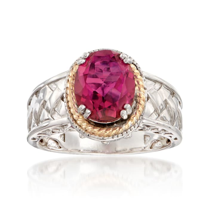 2.70 Carat Mystic Berry Quartz Basketweave Ring in 14kt Gold and Sterling Silver
