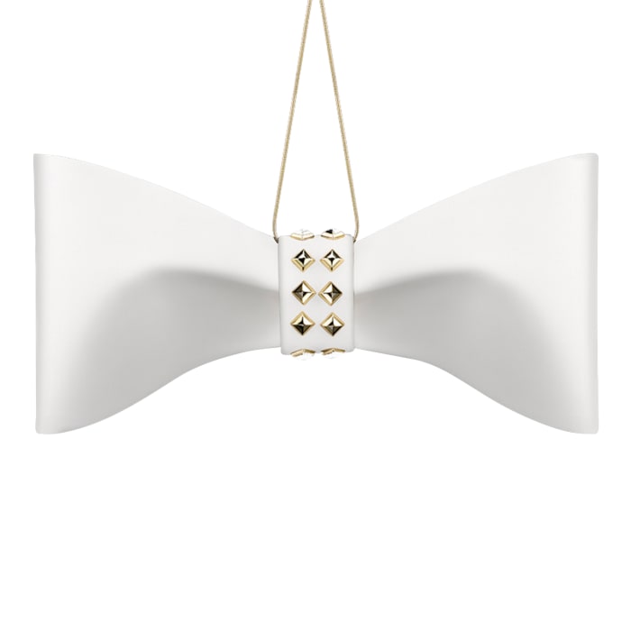Crystamas White Lambskin Leather Bow Ornament with Gold Tone Studs