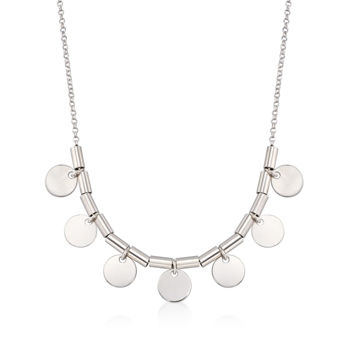 Italian Sterling Silver Bead and Disc Drop Necklace