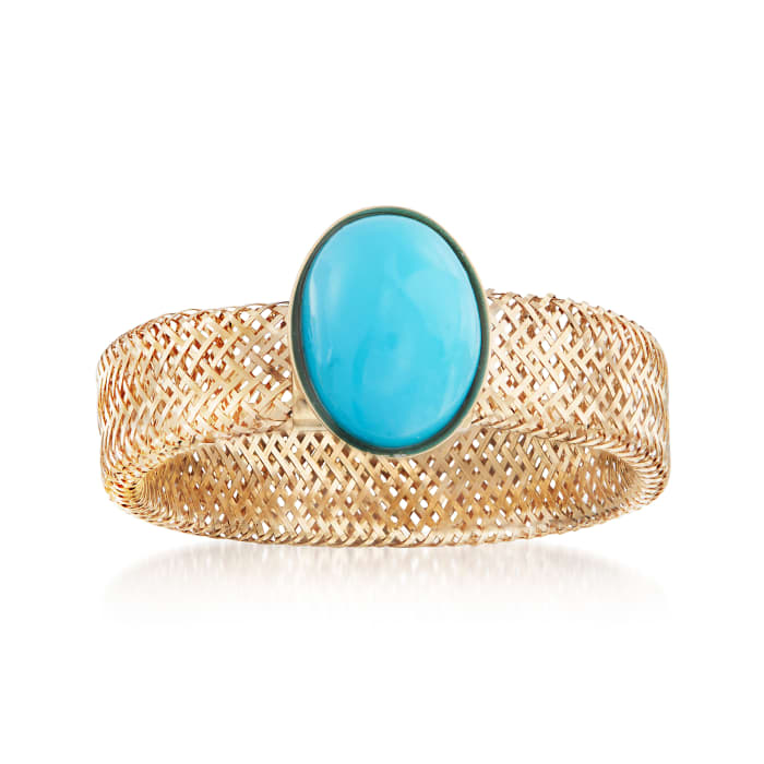Italian Turquoise and 14kt Yellow Gold Mesh Stretch Ring