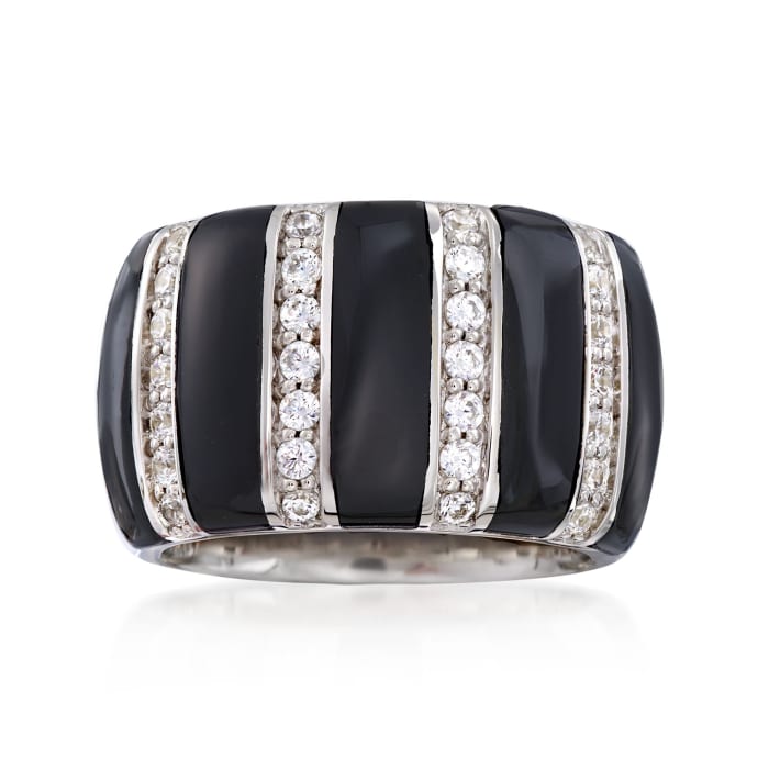 Belle Etoile &quot;Regal&quot; Black Onyx and .70 ct. t.w. CZ Ring in Sterling Silver