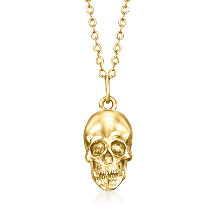 Italian 14kt Yellow Gold Skull Pendant Necklace