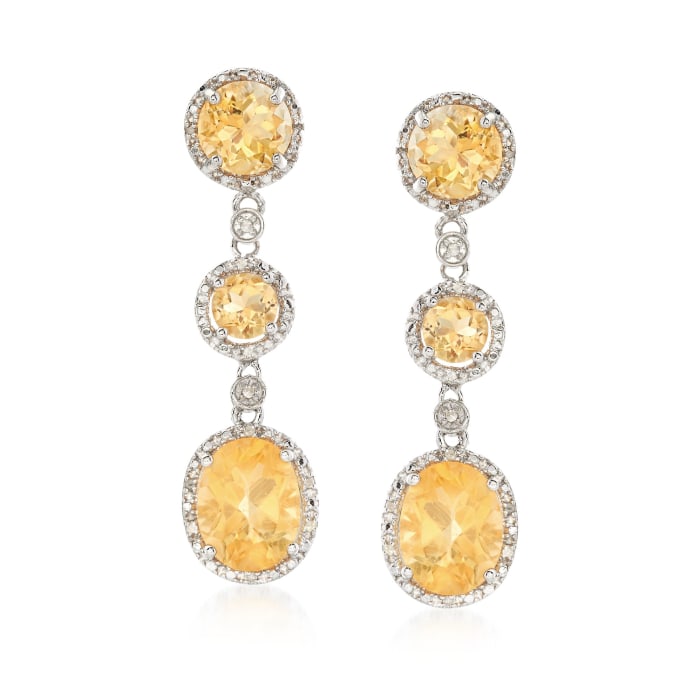 8.40 ct. t.w. Citrine and .10 ct. t.w. Diamond Drop Earrings in Sterling Silver