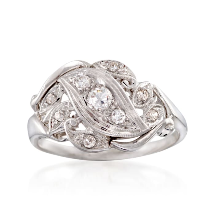 C. 1950 Vintage .30 ct. t.w. Diamond Leaf Ring in 14kt White Gold