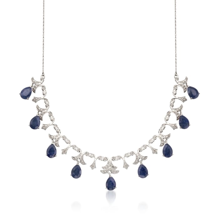 20.00 ct. t.w. Sapphire and .28 ct. t.w. Diamond Necklace in Sterling Silver