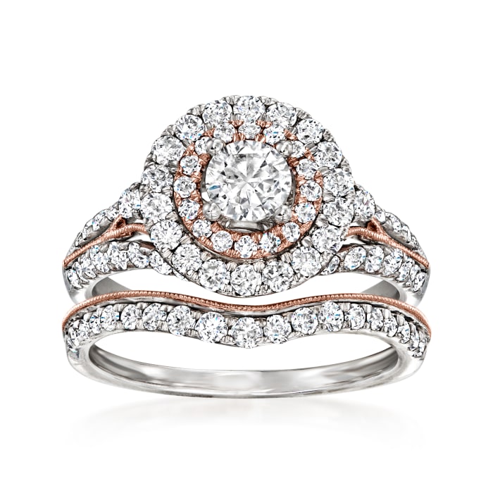 2.00 ct. t.w. Diamond Bridal Set: Engagement and Wedding Rings in 14kt Two-Tone Gold