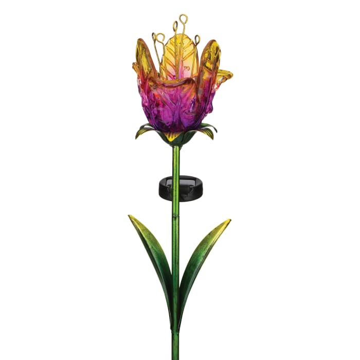Regal &quot;Ruffled Tulip&quot; Set of 2 Purple Solar Garden Stakes