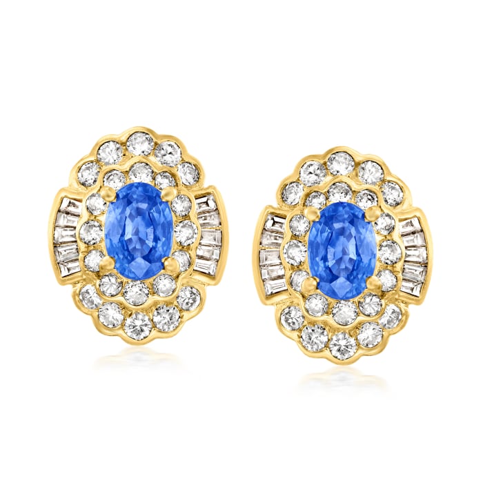 C. 1990 Vintage 2.00 ct. t.w. Sapphire and 1.50 ct. t.w. Diamond Earrings in 18kt Yellow Gold