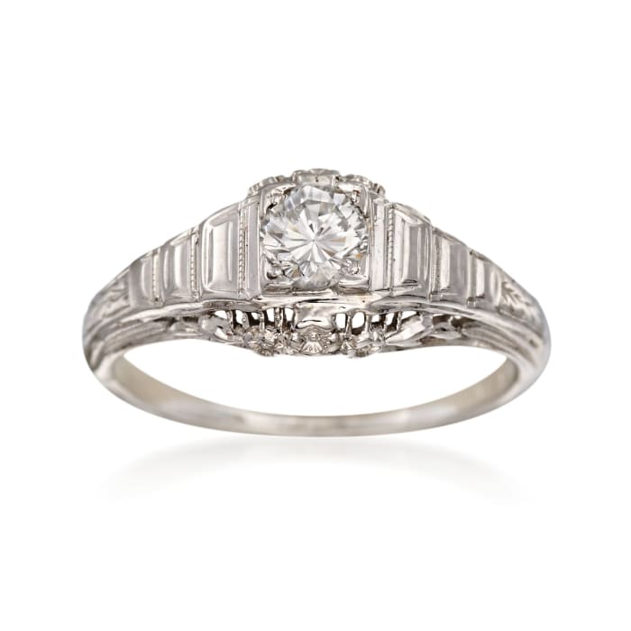 C. 1950 Vintage .35 Carat Diamond Floral Solitaire Ring in 18kt White Gold