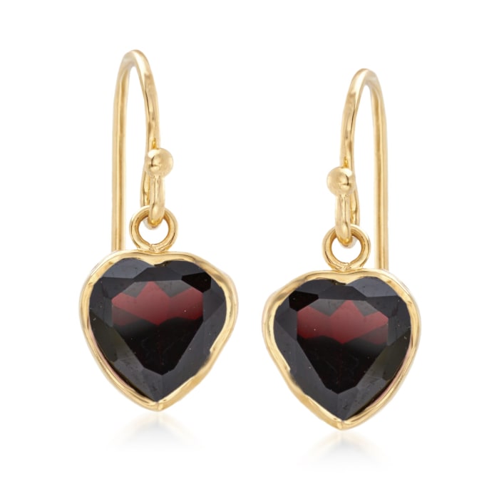 4.40 ct. t.w. Bezel-Set Garnet Heart Drop Earrings in 18kt Gold Over Sterling