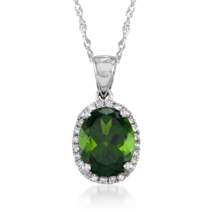 1.80 Carat Green Chrome Diopside Pendant Necklace with Diamonds in 14kt White Gold