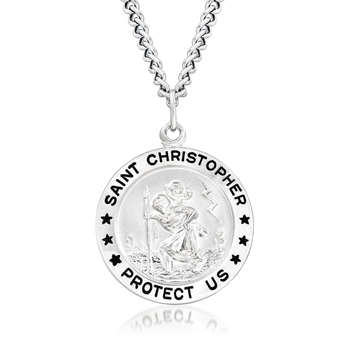 Men's Sterling Silver Saint Christopher Medal with Stainless Steel Chain