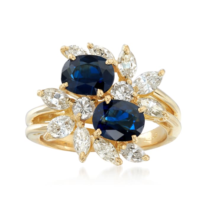C. 1990 Vintage 2.10 ct. t.w. Sapphire and 1.00 ct. t.w. Diamond Ring in 18kt Yellow Gold