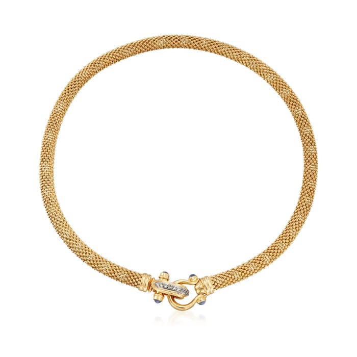Italian 14kt Yellow Gold Popcorn Chain Necklace with Sapphire and Diamond Clasp