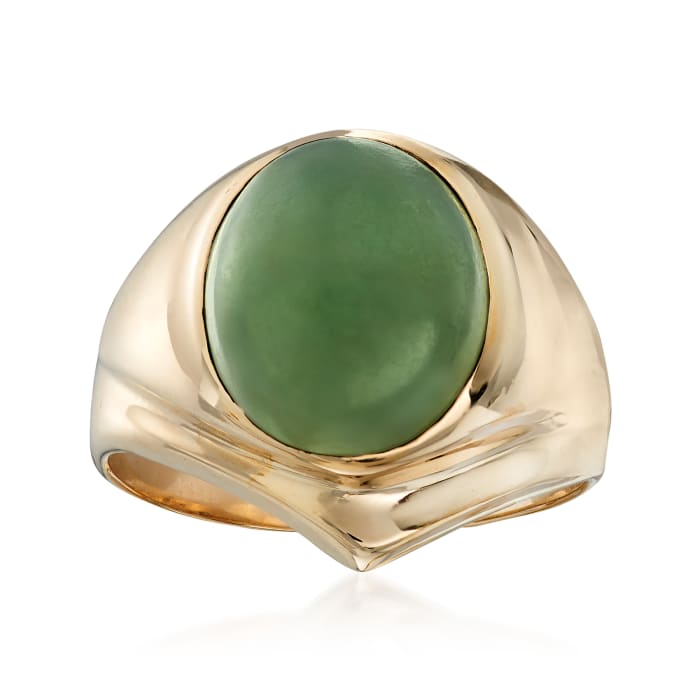 C. 1970 Vintage 11x9mm Jade Ring in 10kt Yellow Gold