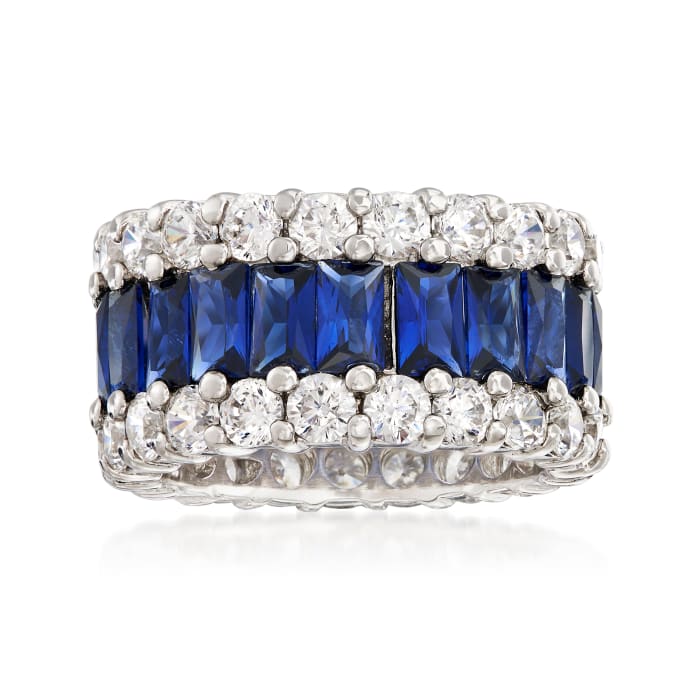 6.00 ct. t.w. Simulated Sapphire and 4.00 ct. t.w. CZ Eternity Band in Sterling Silver