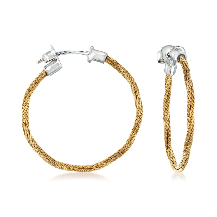 ALOR &quot;Classique&quot; Yellow Stainless Steel Cable Hoop Earrings with 18kt White Gold