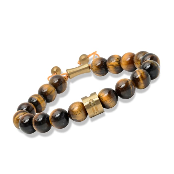 Men's Tiger Eye Bead Bolo Bracelet with Yellow Stainless Steel