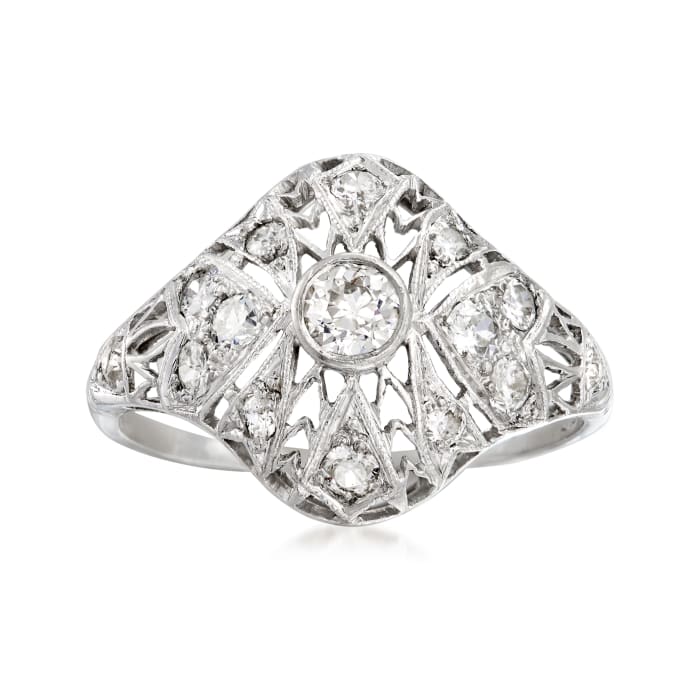 C. 1950 Vintage .60 ct. t.w. Diamond Filigree Ring in Platinum
