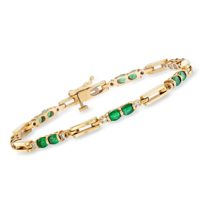 C. 1980 Vintage 2.50 ct. t.w. Emerald and .30 ct. t.w. Diamond Bracelet in 14kt Yellow Gold