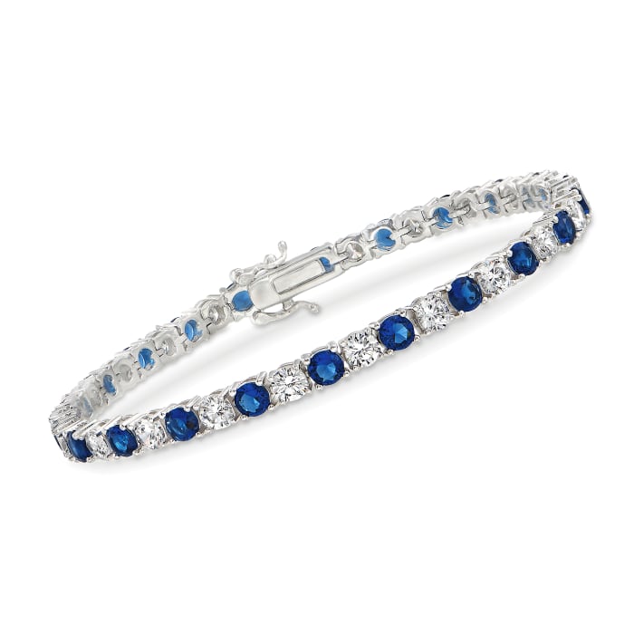 4.35 ct. t.w. Simulated Sapphire and 4.35 ct. t.w. CZ Tennis Bracelet in Sterling Silver