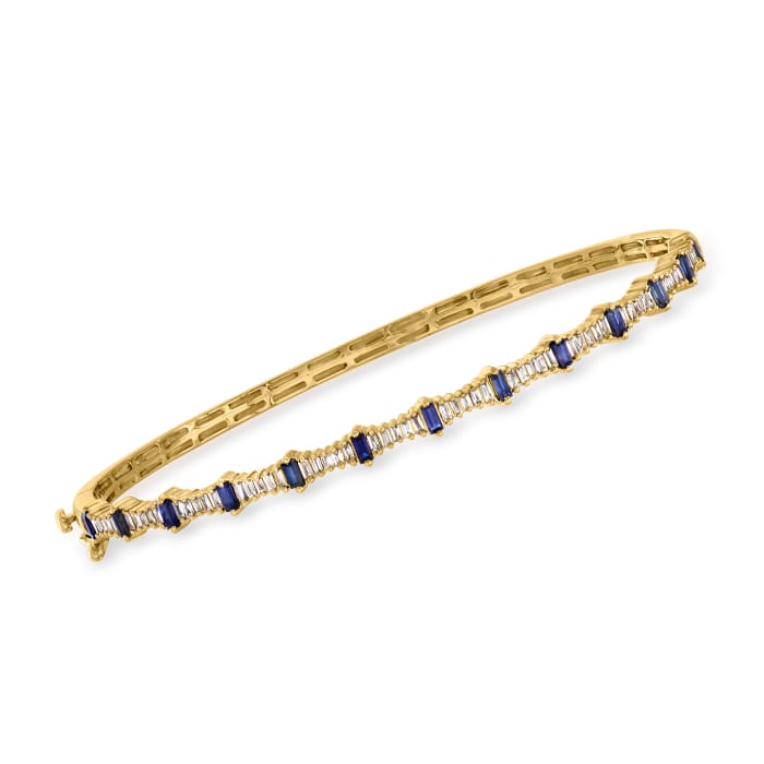 .60 ct. t.w. Sapphire and .36 ct. t.w. Diamond Bangle Bracelet in 14kt Yellow Gold