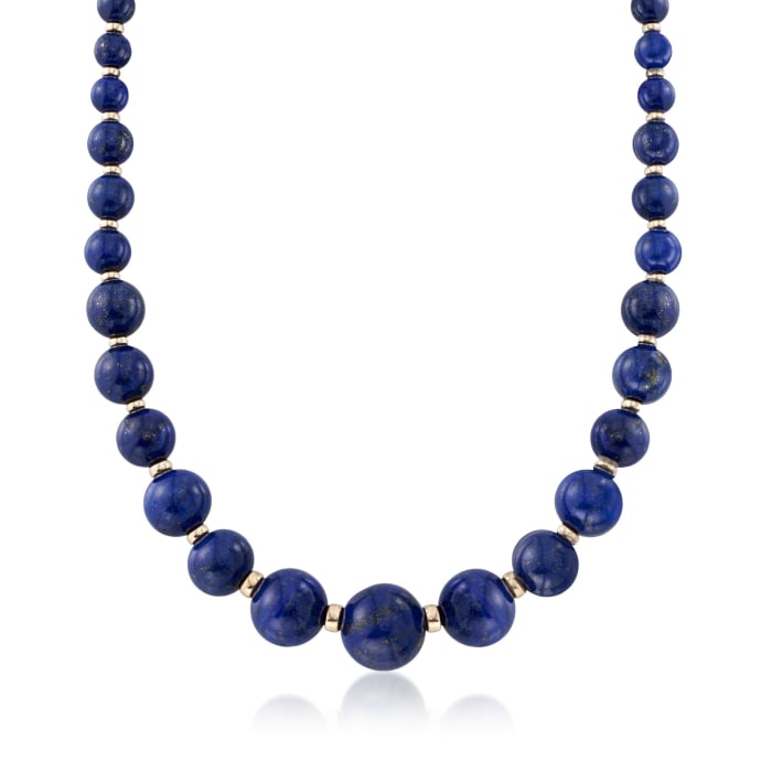 6-18mm Blue Lapis Bead Graduated Necklace with 14kt Yellow Gold