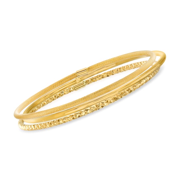 Italian 14kt Yellow Gold Multi-Finish Jewelry Set: Three Bangle ...