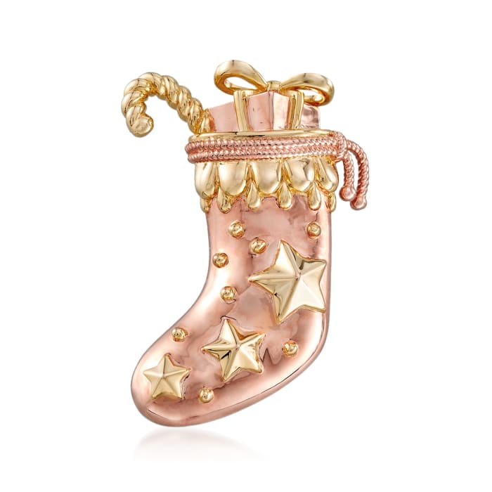 Stocking Pin Pendant in 18kt Yellow and Rose Gold Over Sterling Silver
