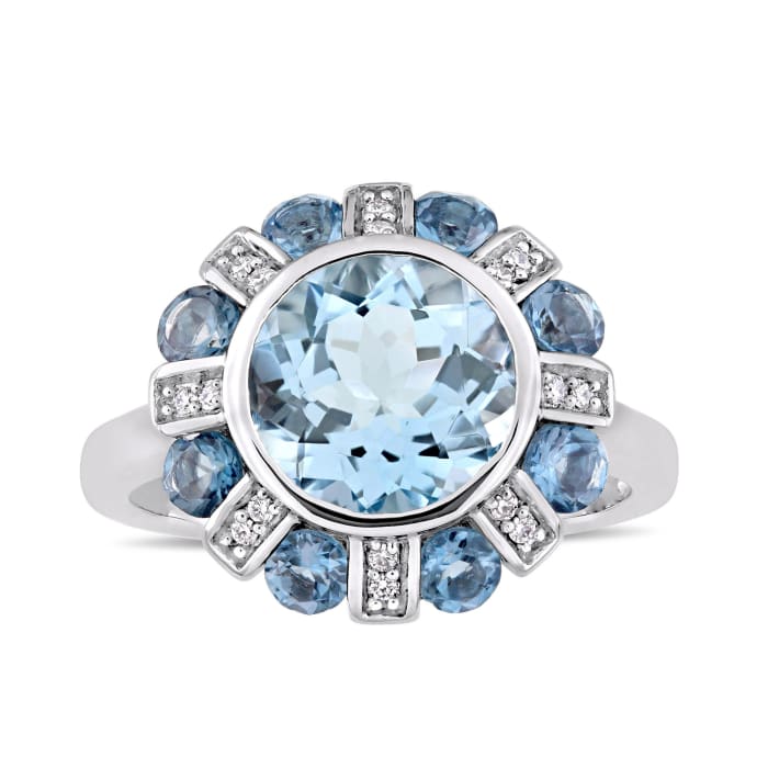 4.50 ct. t.w. Sky and London Blue Topaz Floral Ring in 14kt White Gold ...