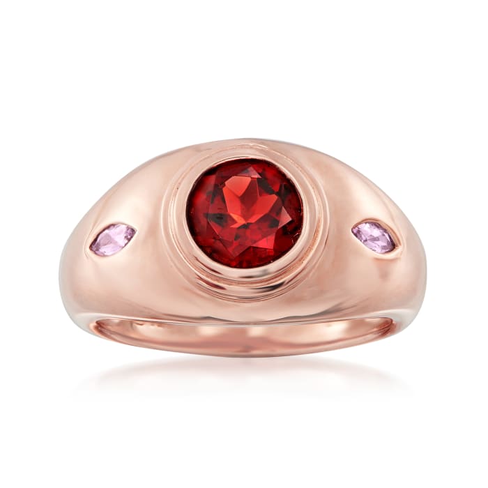 1.20 Carat Garnet and .10 ct. t.w. Amethyst Ring in 18kt Rose Gold Over Sterling
